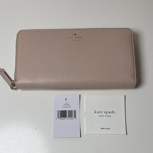 Kate Spade Long Zipper Around Natural Beige Wallet NWT